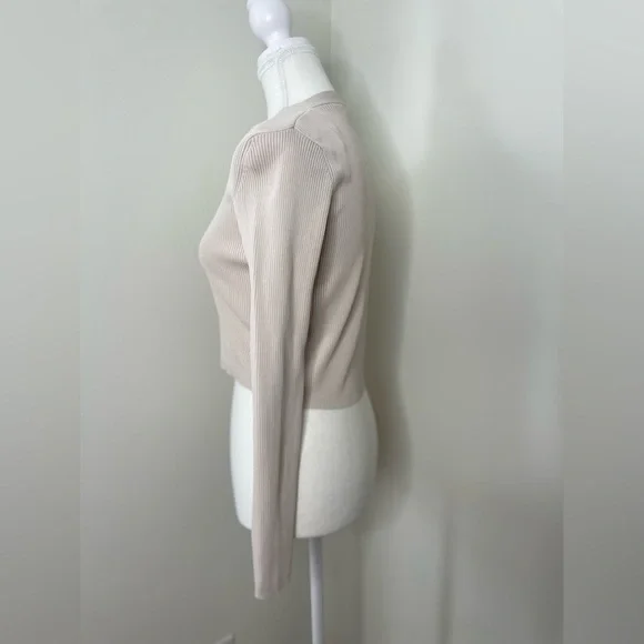 Zara Ecru Ribbed Knitted Crop Cardigan M - Picture 4 of 14